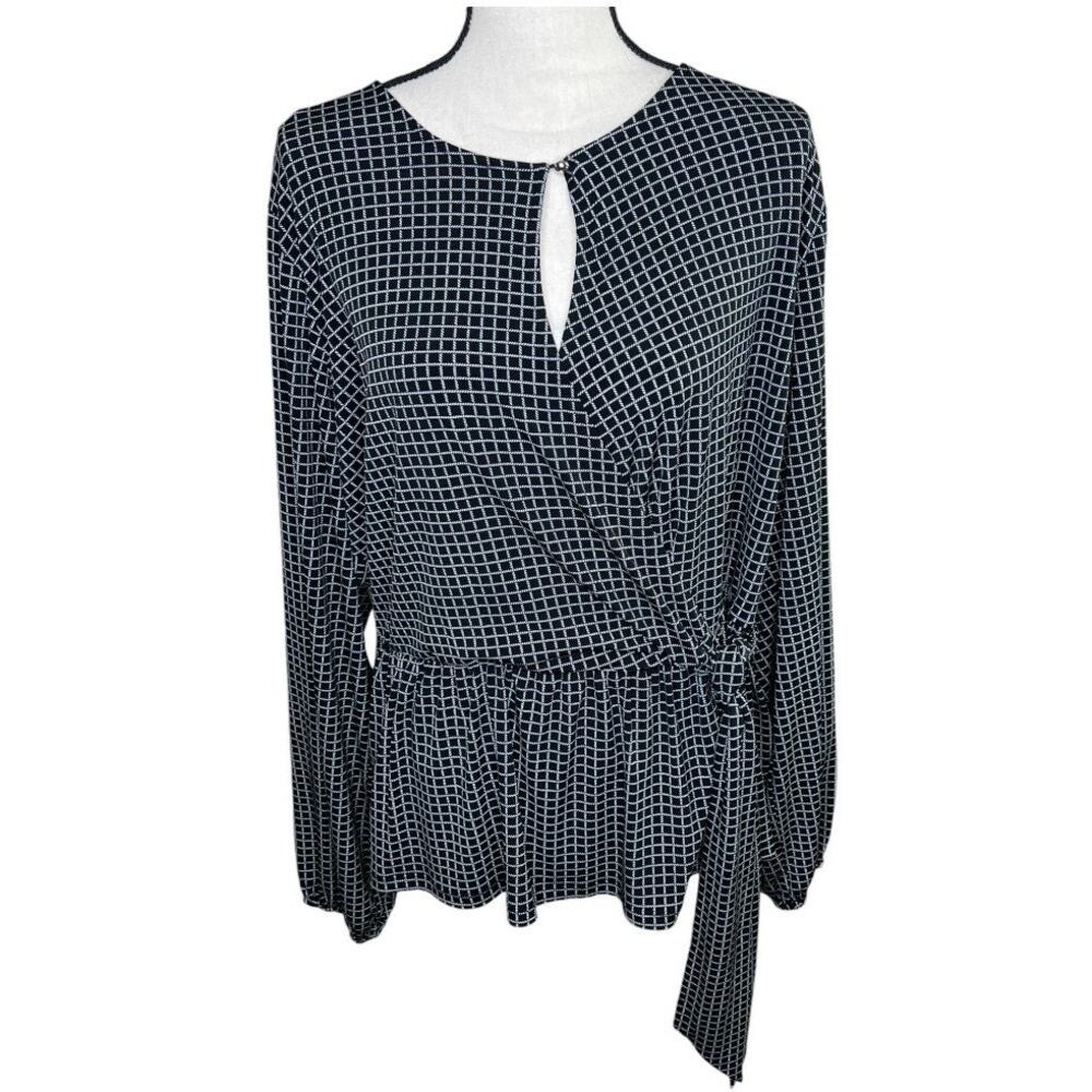 Michael Kors Faux Wrap Top Black & White Size 2X